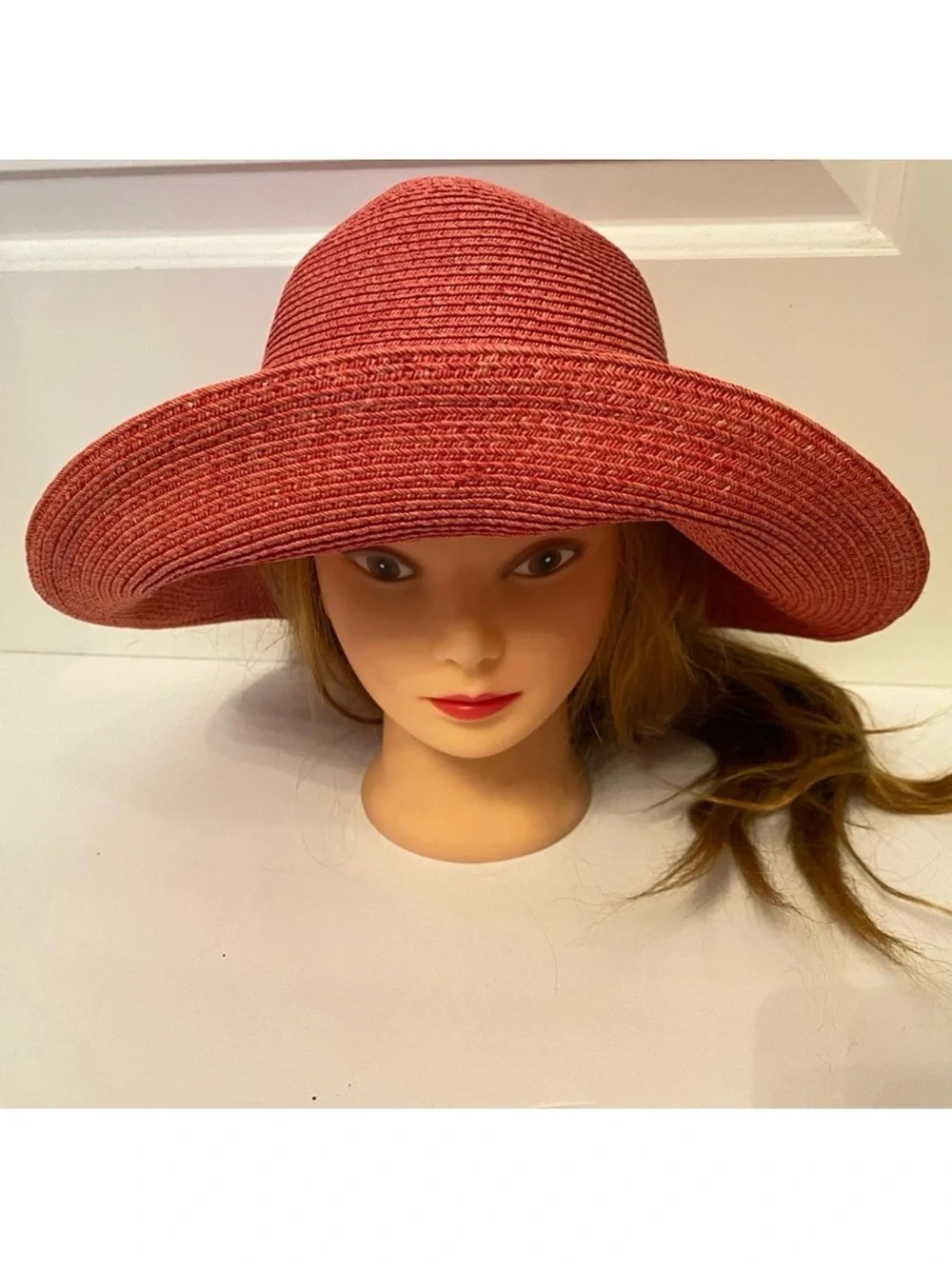ERIC JAVITS HAT PINK WIDE BRIM STRAW SUN PACKABLE SQUISHEE USA - Picture 1 of 10